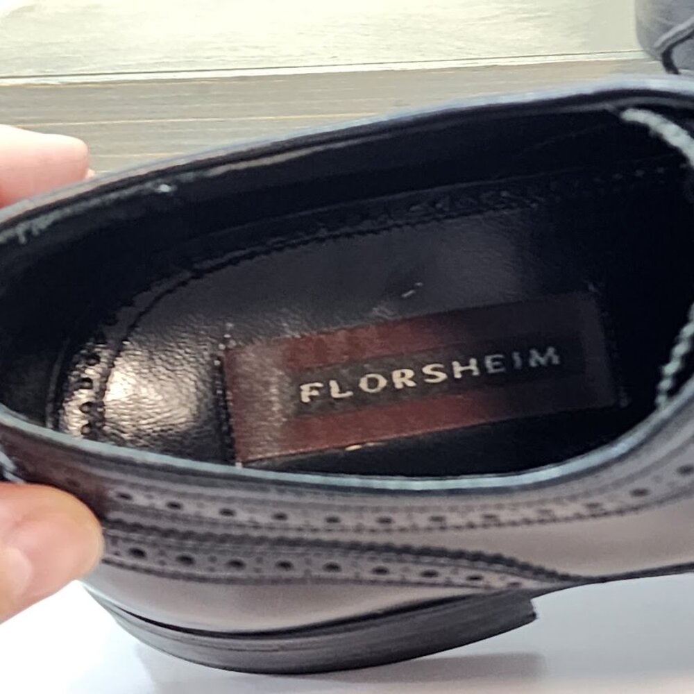 Florsheim Men's Lexington Wingtip Oxford Black Leather Shoes Size 8 D - Picture 7 of 12